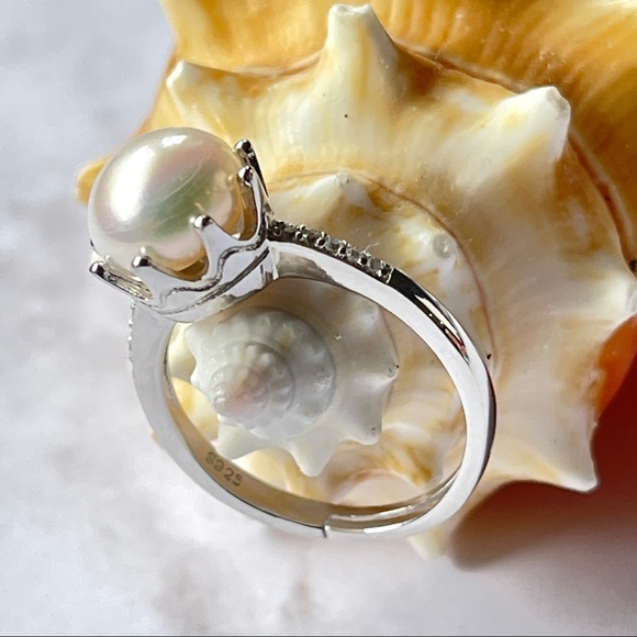 Jewelry - Womens 925S White Cultured Freshwater Pearl Adjustable Ring Engagement Design